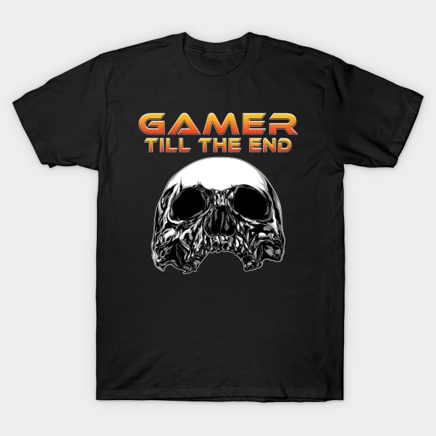 Gamer Till The End Front Skull Orange T-Shirt by Shawnsonart